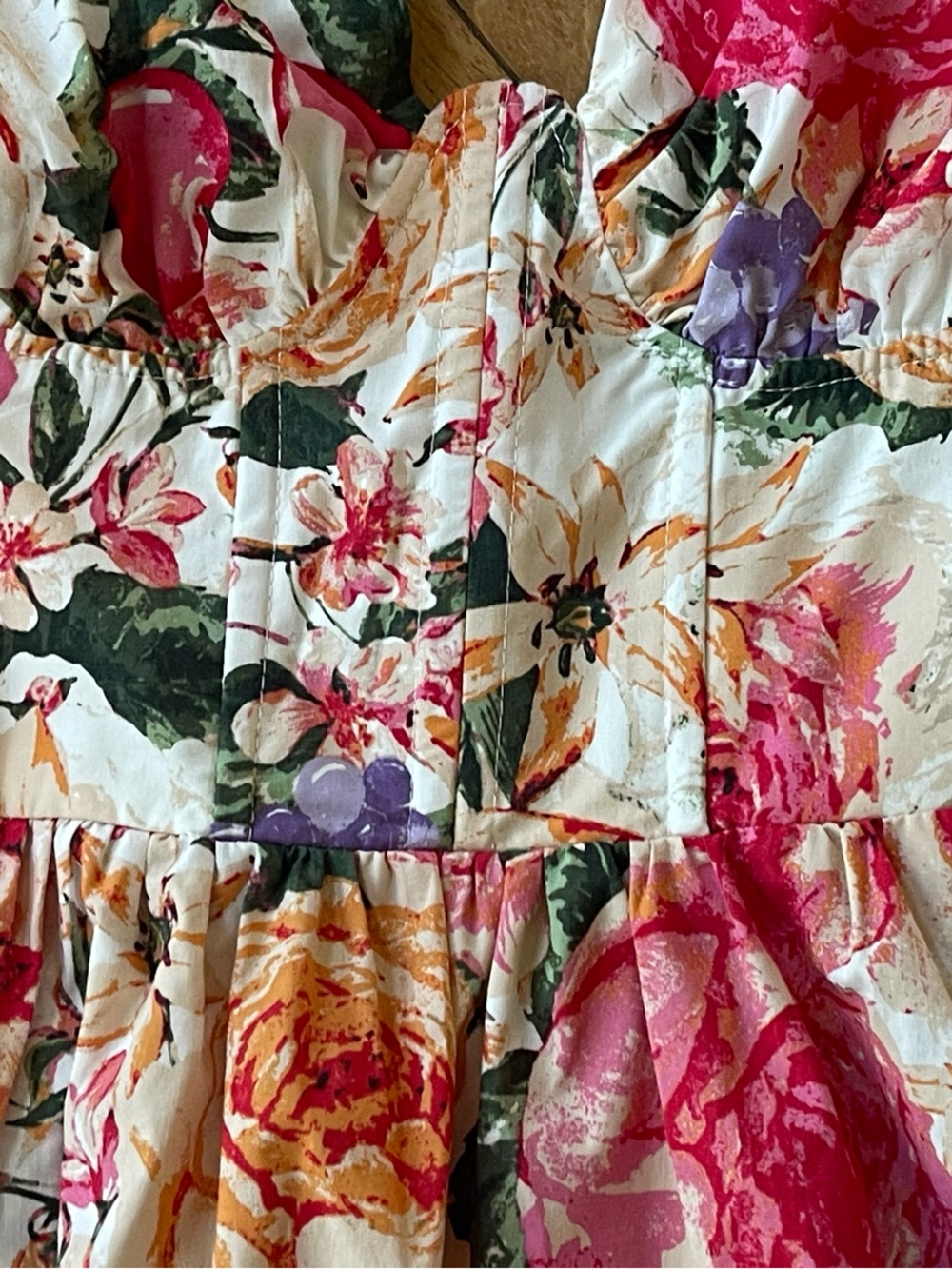 Buddy Love Floral Puff Sleeve Mini Dress L Cottagecore Scalloped Bust Boho - Picture 15 of 16